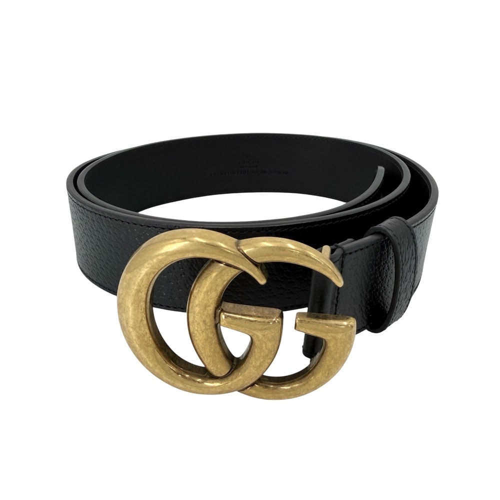 GUCCI グッチ ベルト GGマーモント ダブルGワイドベルト ファッションアイテム 406831 レザー    ブラック 黒 ゴールド金具 メンズ 美品【中古品】