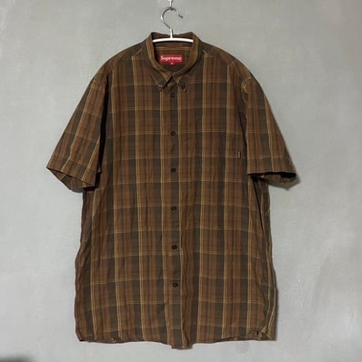 supreme シュプリーム 半袖チェックシャツ ブラウン