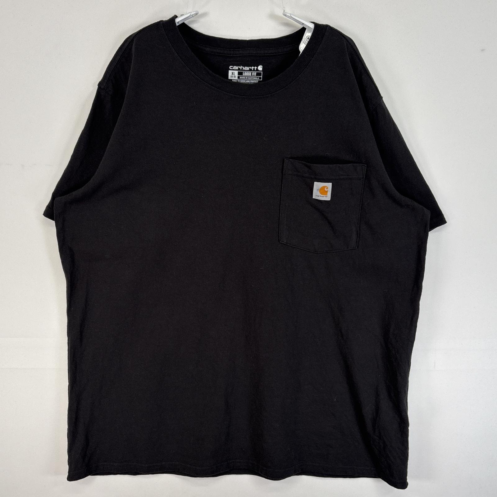 古着 カーハート Carhartt 半袖Tシャツ ワンポイント ロゴ 胸ポケ 大きいサイズ XL  ブラック 無地 メンズ
