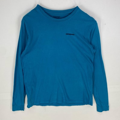 古着 パタゴニア patagonia 長袖Tシャツ ワンポイント クルーネック プリントロゴ アウトドア L ブルー系 メンズ