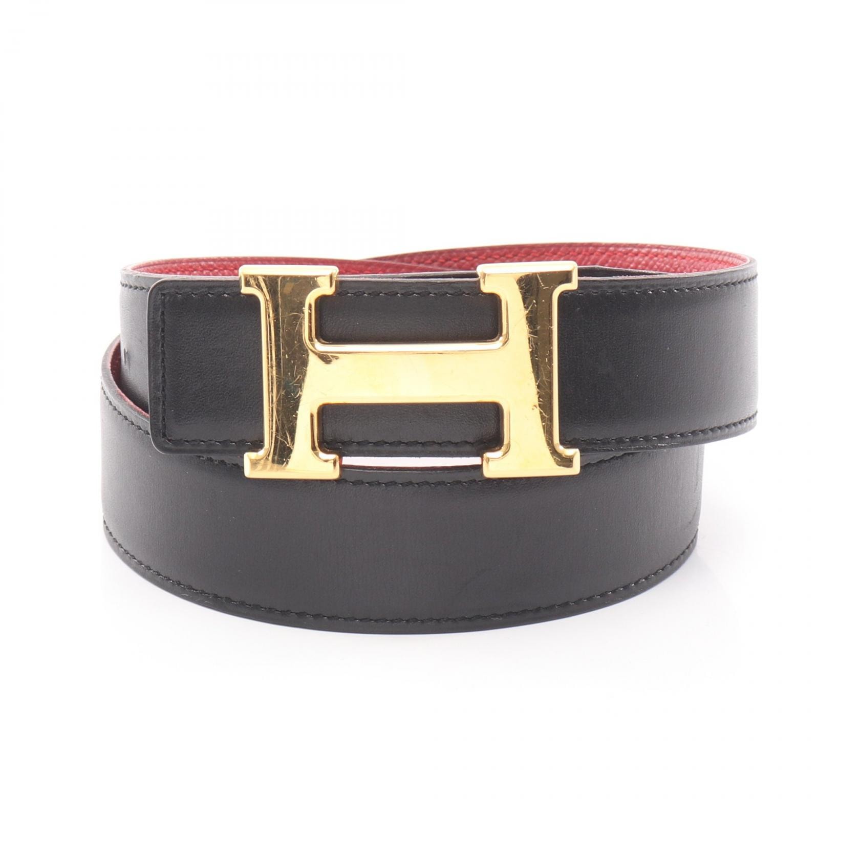 エルメス HERMES コンスタンス Hベルト リバーシブル ベルト 衣料品 レザー □B刻印(1998年製造) メンズ ブラック系 / レッド系 【中古】
