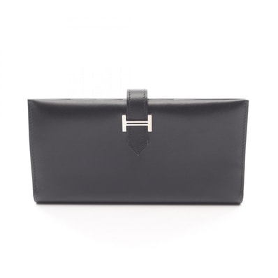 エルメス HERMES ベアンスフレ 二つ折り長財布 財布 カーフ(牛革) ボックスカーフ □H刻印(2004年製造) レディース ブラック系 【中古】