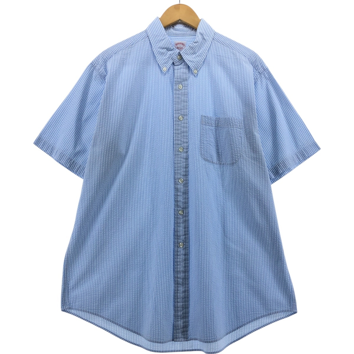 古着 ブルックスブラザーズ Brooks Brothers Est.1818 シアサッカー 半袖 ボタンダウン ストライプシャツ メンズL相当/eaa562611