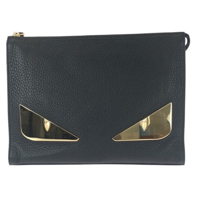 美品 FENDI フェンディ バッグ バグズ モンスター ブラック 黒 ゴールド金具 レザー クラッチバッグ セカンドバッグ 603801 【中古】