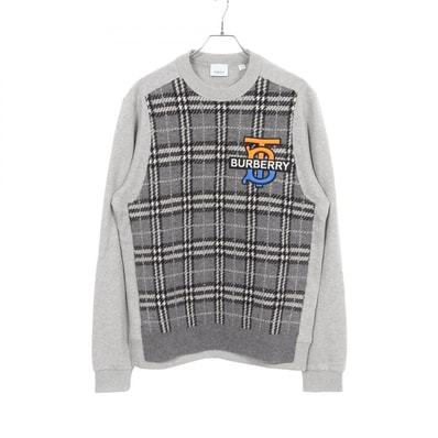 バーバリー BURBERRY TBロゴ刺繍 チェック ニット切替 スウェット 衣料品 トップス コットン カシミヤ メンズ グレー系 8033045 【中古】