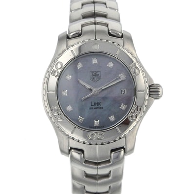 TAG HEUER タグホイヤー リンク 11P ブルー MOP シェル文字盤 クオーツ 27mm 腕時計 WJF1317-0 ステンレススチール ダイヤモンド シルバー レディース【中古】