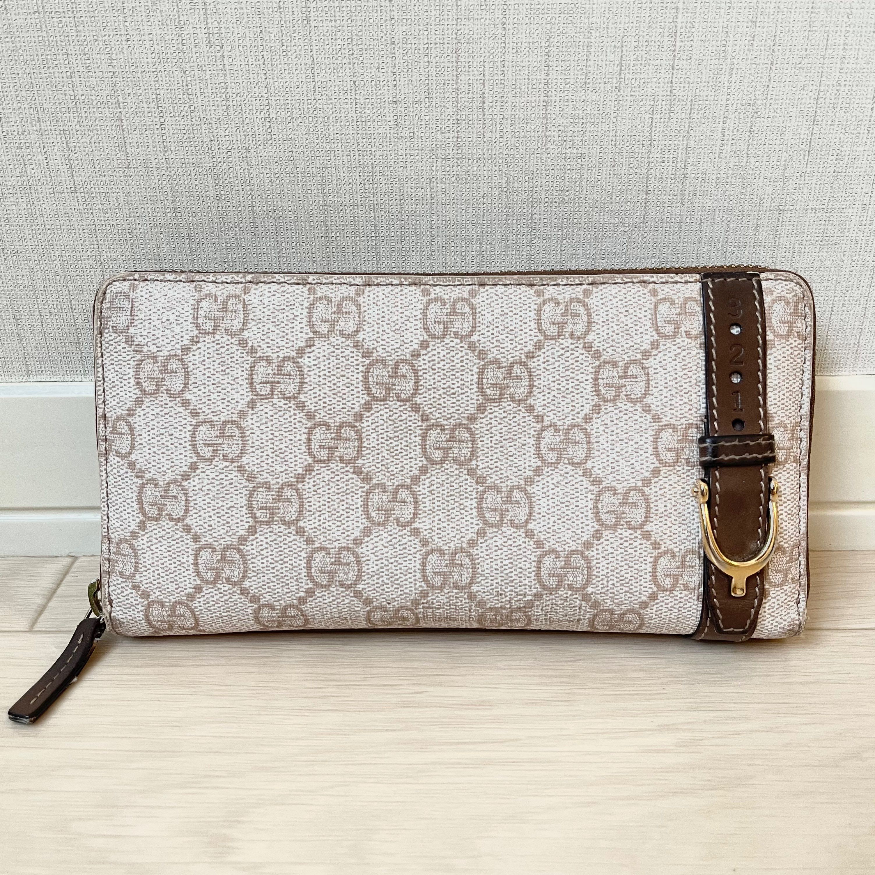 GUCCI Gucci Nice GG Plus Zip Around Wallet "White/Brown"