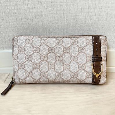 GUCCI Gucci Nice GG Plus Zip Around Wallet "White/Brown"