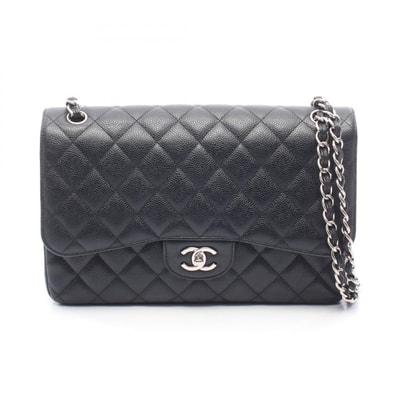 シャネル CHANEL デカマトラッセ30 クラシック ラージ Wフラップ ショルダーバッグ バッグ キャビアスキン(グレインドカーフ) レディース ブラック系 【中古】