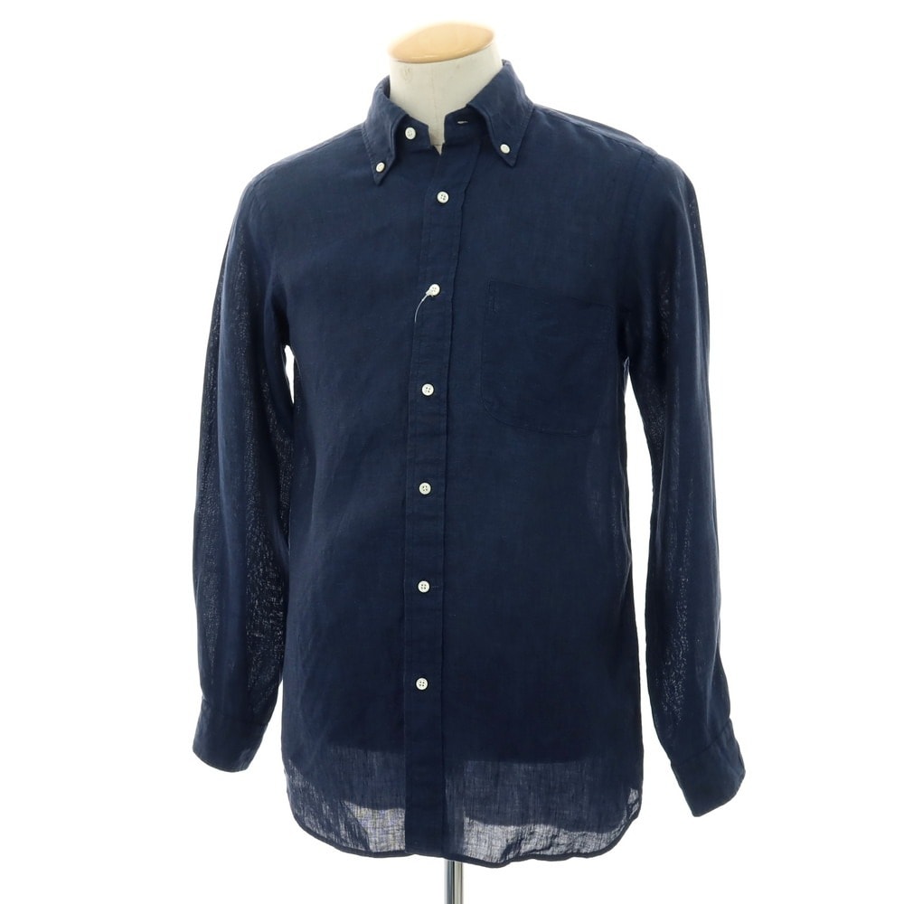 【中古】ビームスエフ BEAMS F リネン カジュアルシャツ ネイビー【サイズ38】【メンズ】