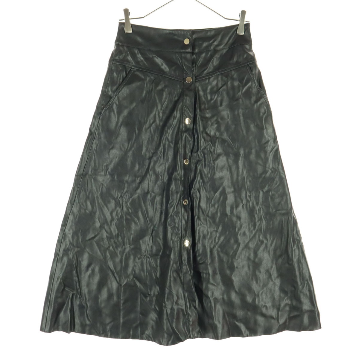 美品 ZARA ザラ ロング丈 フェイクレザー スカート XS ブラック
