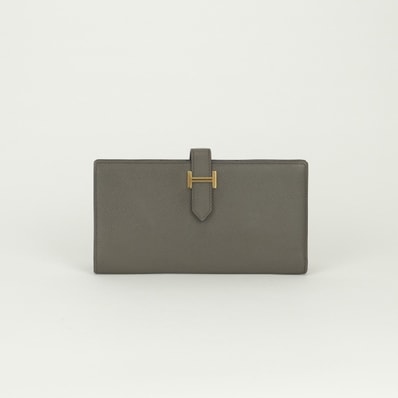 エルメス HERMES ベアンスフレ ベアン スフレ 財布 長財布 ロングウォレット エプソン エタン Etain グレー Gray ゴールド金具 ヴォーエプソン