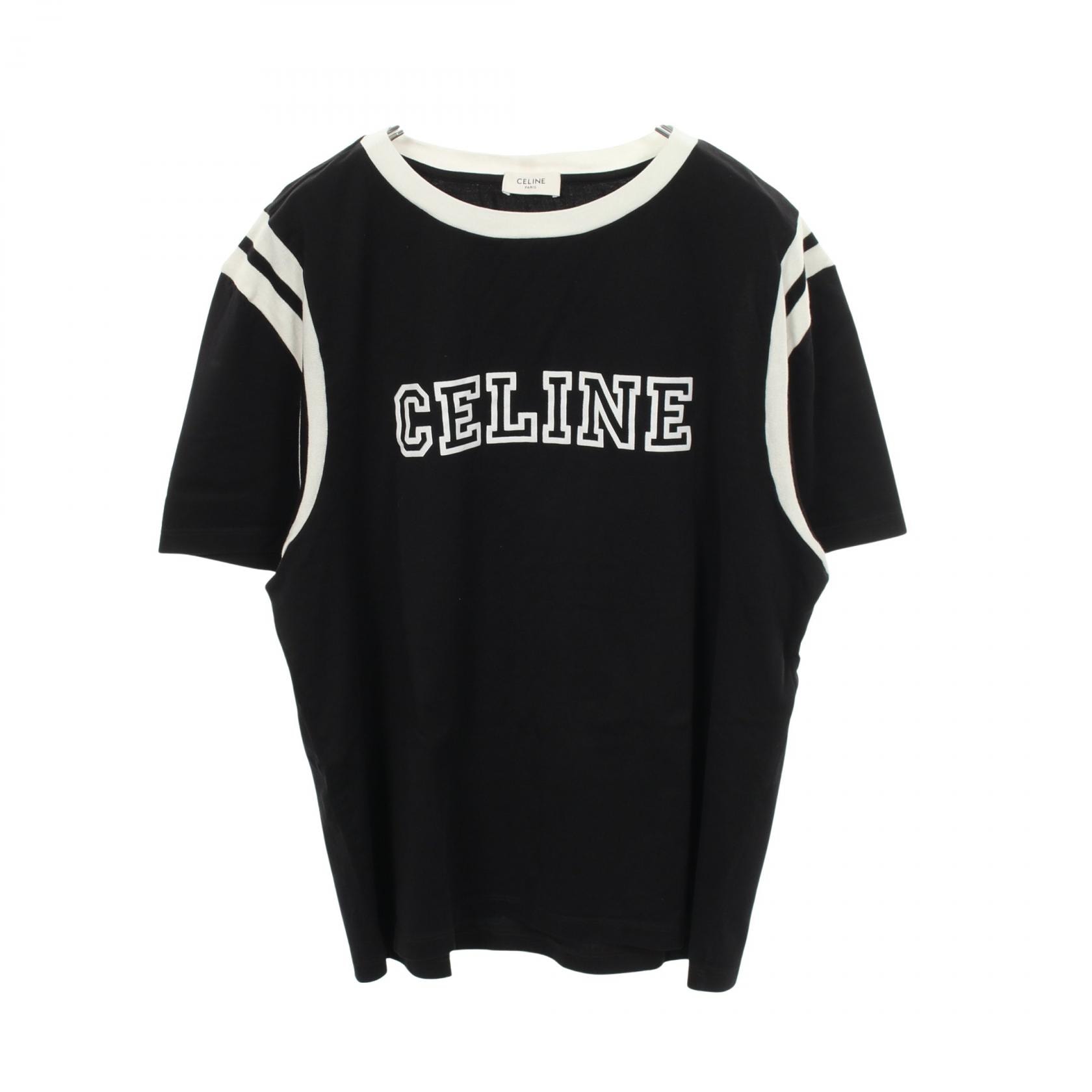 セリーヌ CELINE ルーズ ロゴプリント 半袖Tシャツ 衣料品 トップス コットン レディース ブラック系 / ホワイト系 RX06T671Q 【中古】