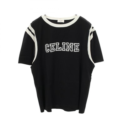 セリーヌ CELINE ルーズ ロゴプリント 半袖Tシャツ 衣料品 トップス コットン レディース ブラック系 / ホワイト系 RX06T671Q 【中古】