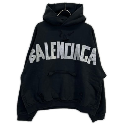 バレンシアガ 24年製 744441 ブラック Tape Type Ripped Pocket Hoodie XS