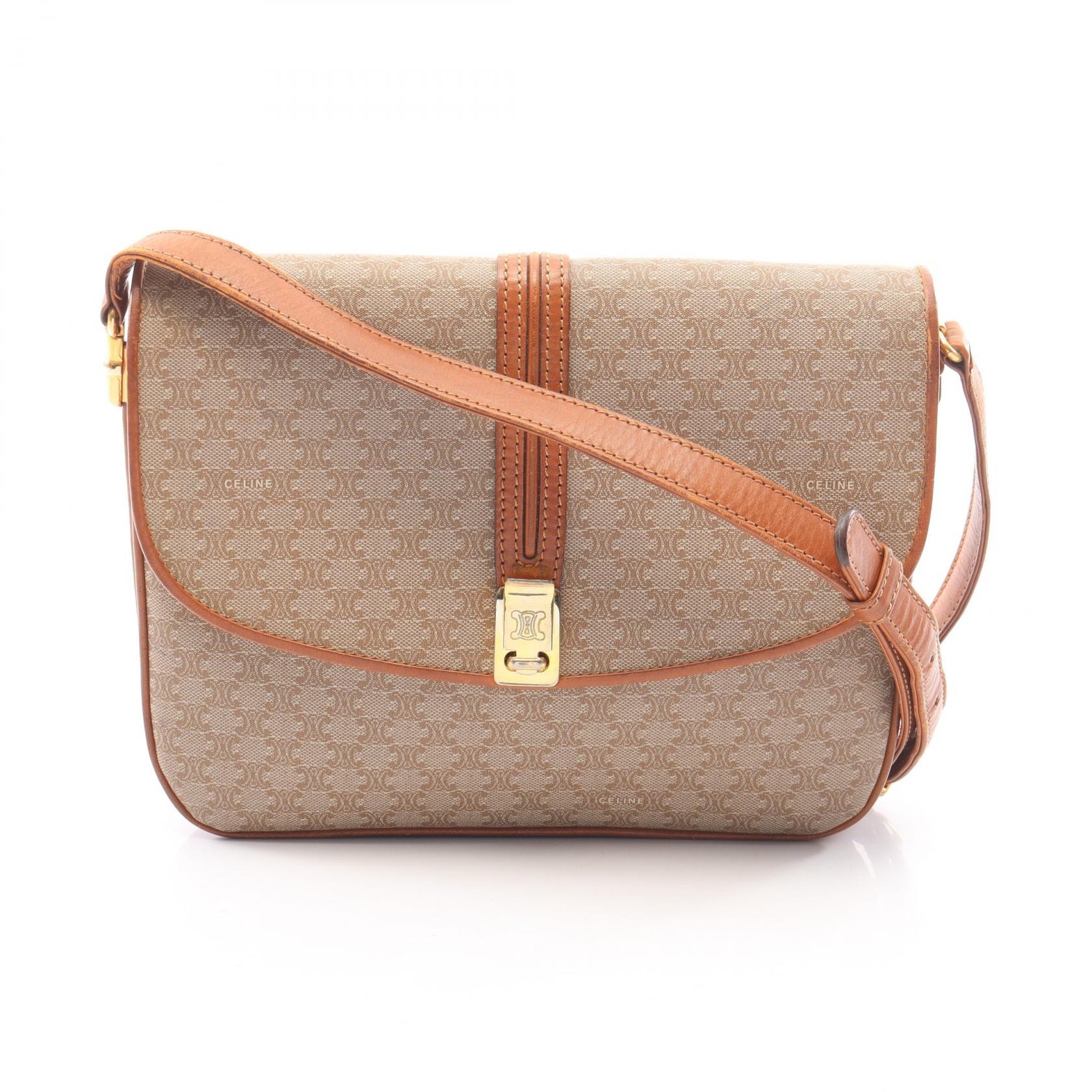 セリーヌ CELINE マカダム ショルダーバッグ バッグ PVCコーティングキャンバス レザー レディース ベージュ系 / ブラウン系 【中古】