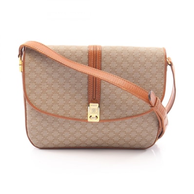 セリーヌ CELINE マカダム ショルダーバッグ バッグ PVCコーティングキャンバス レザー レディース ベージュ系 / ブラウン系 【中古】