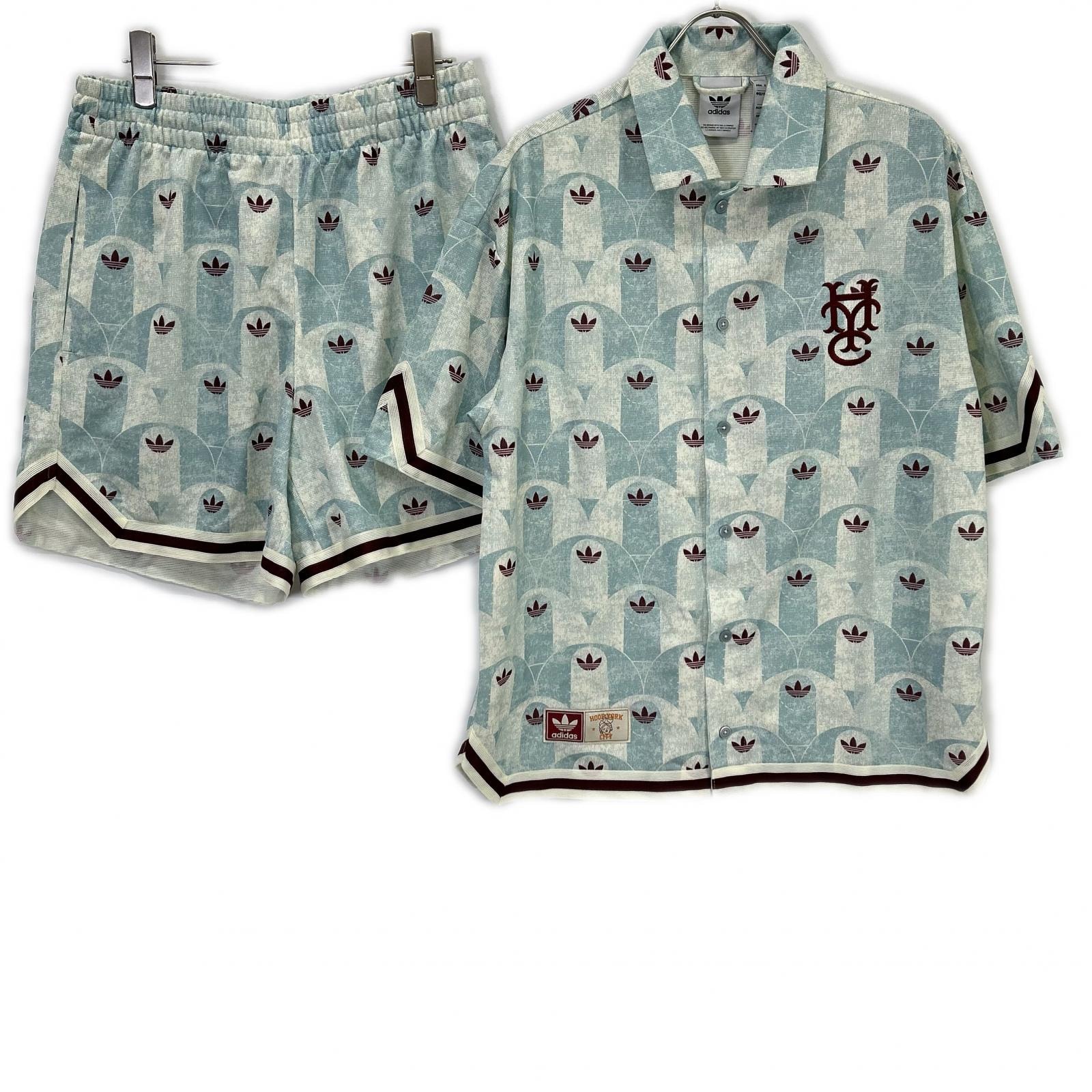 アディダス JC5973/JC5974 グリーン Hoop York City 総柄 セットアップ M