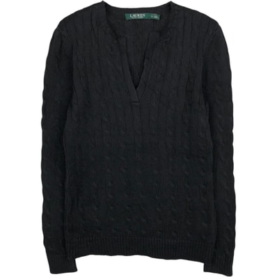 古着 ラルフローレン Ralph Lauren LAUREN ローレン ケーブル編み スリットネック コットンニットセーター レディースS相当/eaa627962