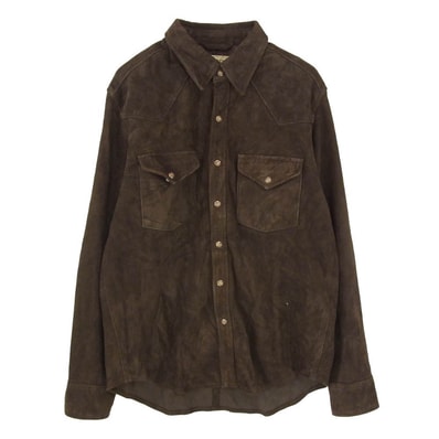 AVIREX アヴィレックス 783-6150001 GOAT SUEDE WESTERN SHIRT ゴート スエード レザー バックプリント ウエスタン シャツ ブラウン系 L【中古】