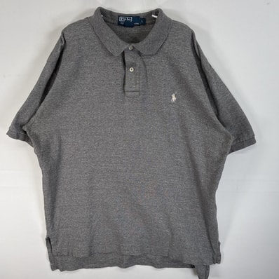 古着 90's/90年代 ポロバイラルフローレン Polo by Ralph Lauren 半袖 ポロシャツ ロゴ 刺繍 2ボタン L グレー 無地 メンズ