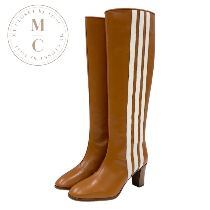 グッチ GUCCI ブーツ ロングブーツ 靴 シューズ レザー ブラウン ホワイト アディダス サイドライン