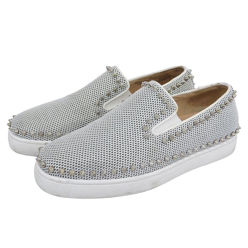 クリスチャンルブタン スタッズ スリッポン シューズ メンズ シルバー 40 40