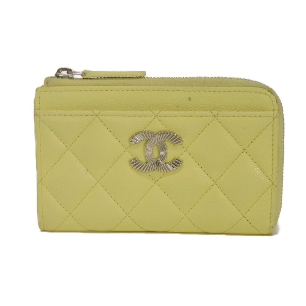 CHANEL シャネル マトラッセ フラグメントケース ココマーク CCマーク グレイン カーフ フィッシュ 魚 パステル マルチカラー L字ファスナー ジップカードホルダー カードケース キャビアスキン ライトイエロー コインケース AP4336