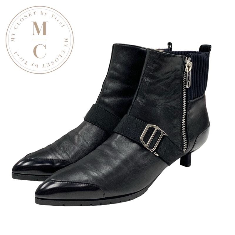 エルメス HERMES ブーツ ショートブーツ 靴 シューズ レザー ファブリック ブラック 黒 シルバー ベルト