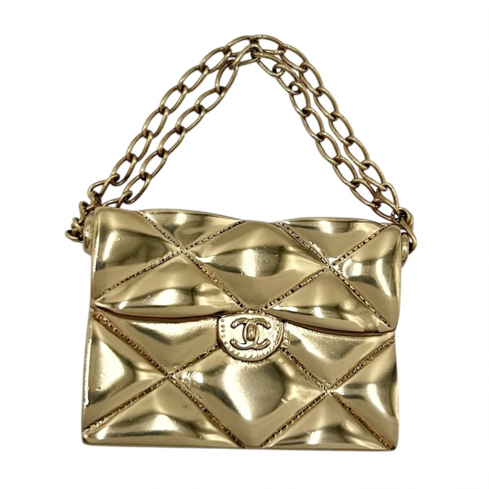 CHANEL シャネル ブローチ マトラッセ バッグモチーフ ココマーク ココ アクセサリー GP 02P ゴールド レディース 約33.7g 美品 2002年【中古品】