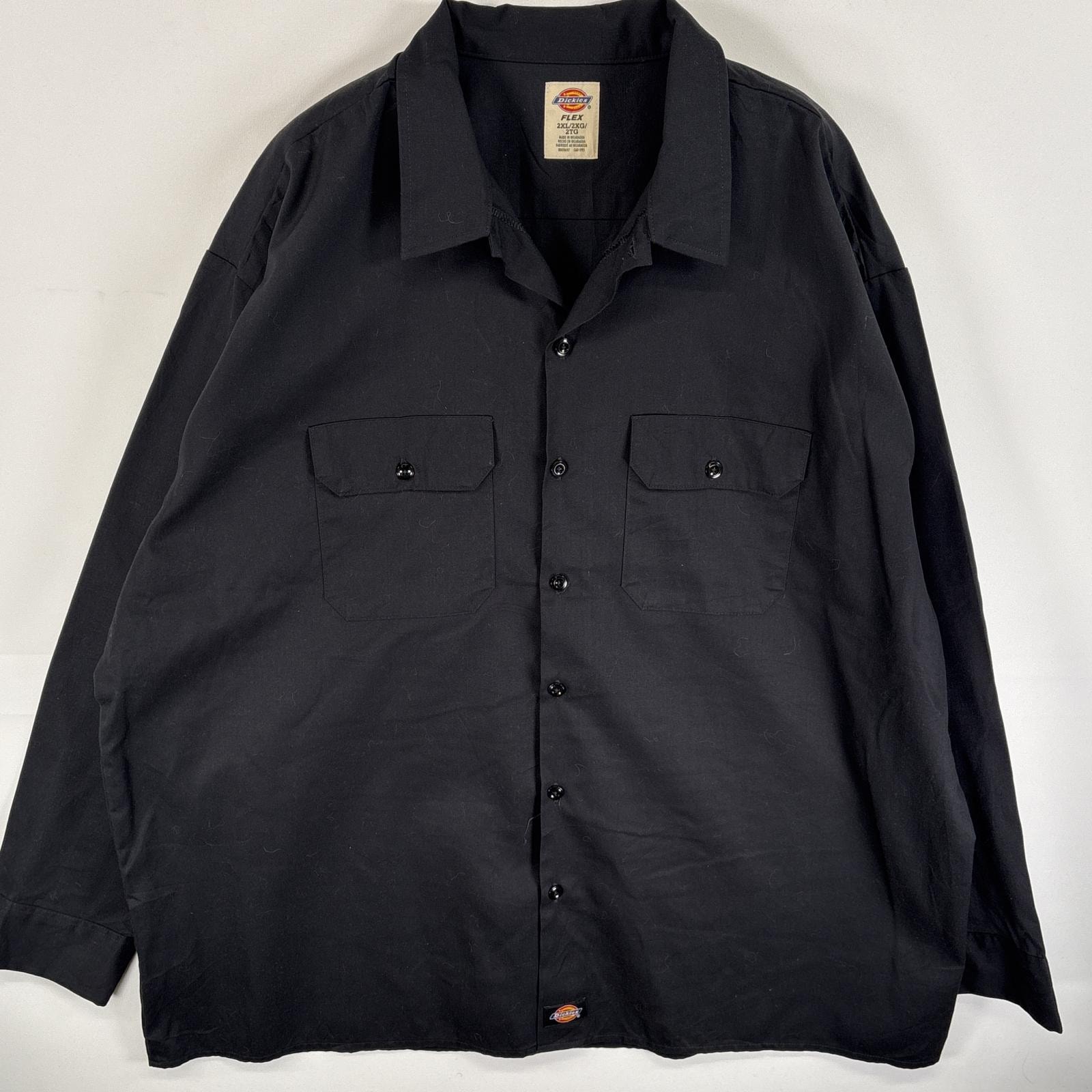 古着 ディッキーズ Dickies 長袖シャツ ワークシャツ フラップポケ FLEX 2XL  ブラック 無地 メンズ