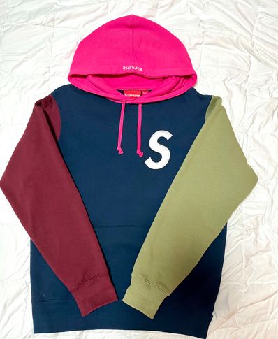 Supreme S Logo Colorblocked Hooded Sweatshirt "Navy"