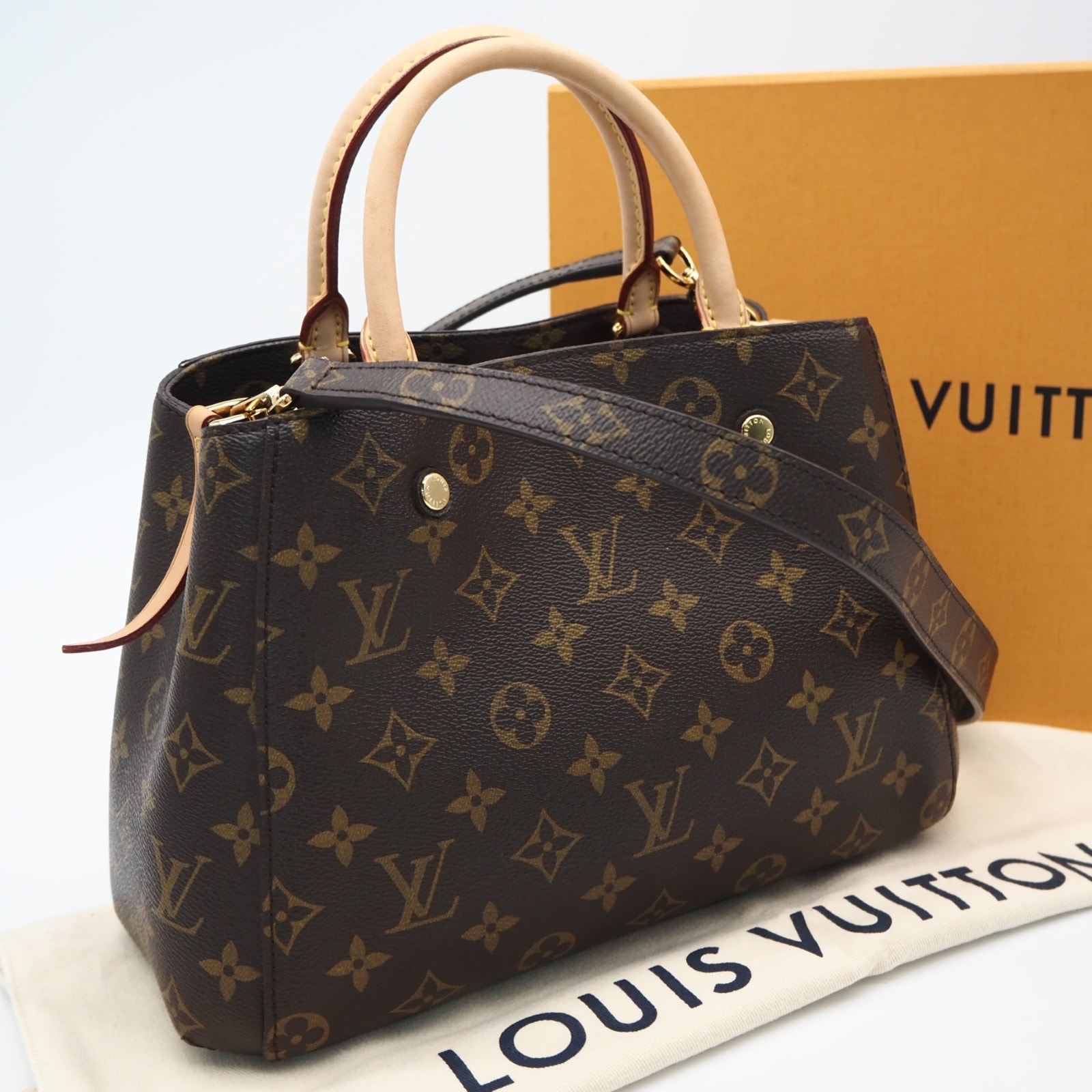 美品 LOUIS VUITTON ルイ・ヴィトン モノグラム モンテーニュBB M41055 2wayハンドバッグ ブラウン ベージュ コーティングキャンバス ヌメ革 レディース