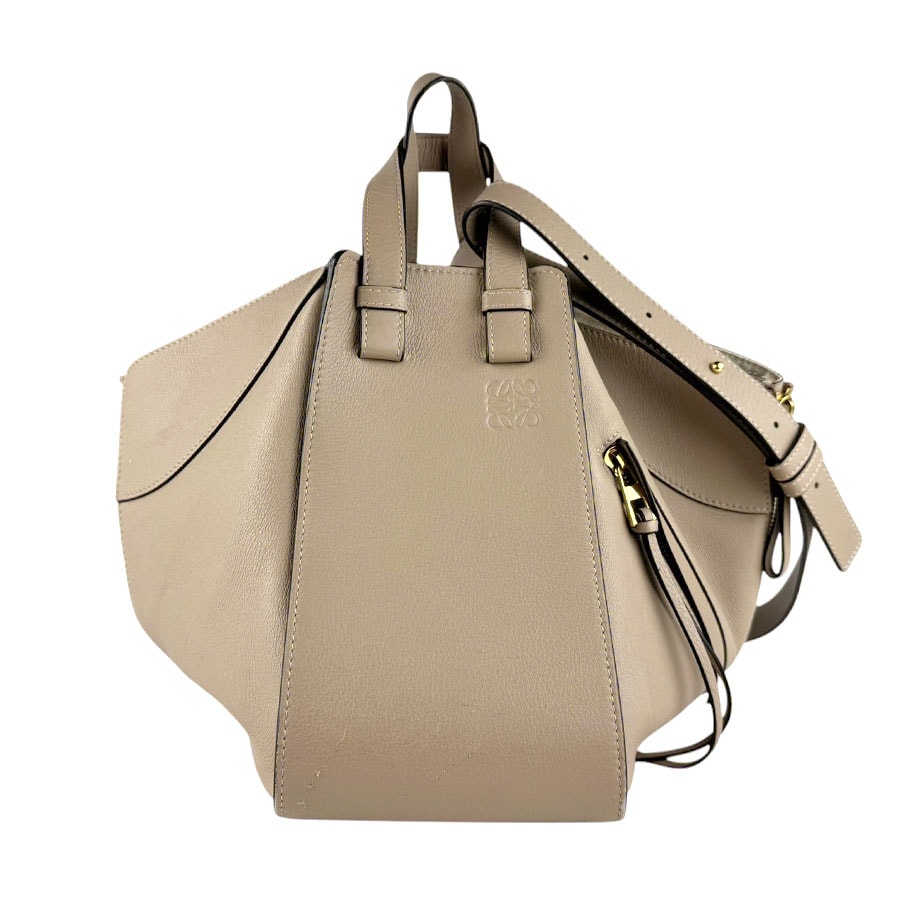ロエベ LOEWE ハンドバッグ ショルダーバッグ ハンモック スモール レザー グレージュ ゴールド レディース【中古】 z9201