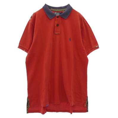 POLO RALPH LAUREN ポロ・ラルフローレン ポロシャツ MNBLKNIM1I00174 ダメージ加工 ビーズ刺繍 半袖 ポロシャツ レッド系 XL【中古】