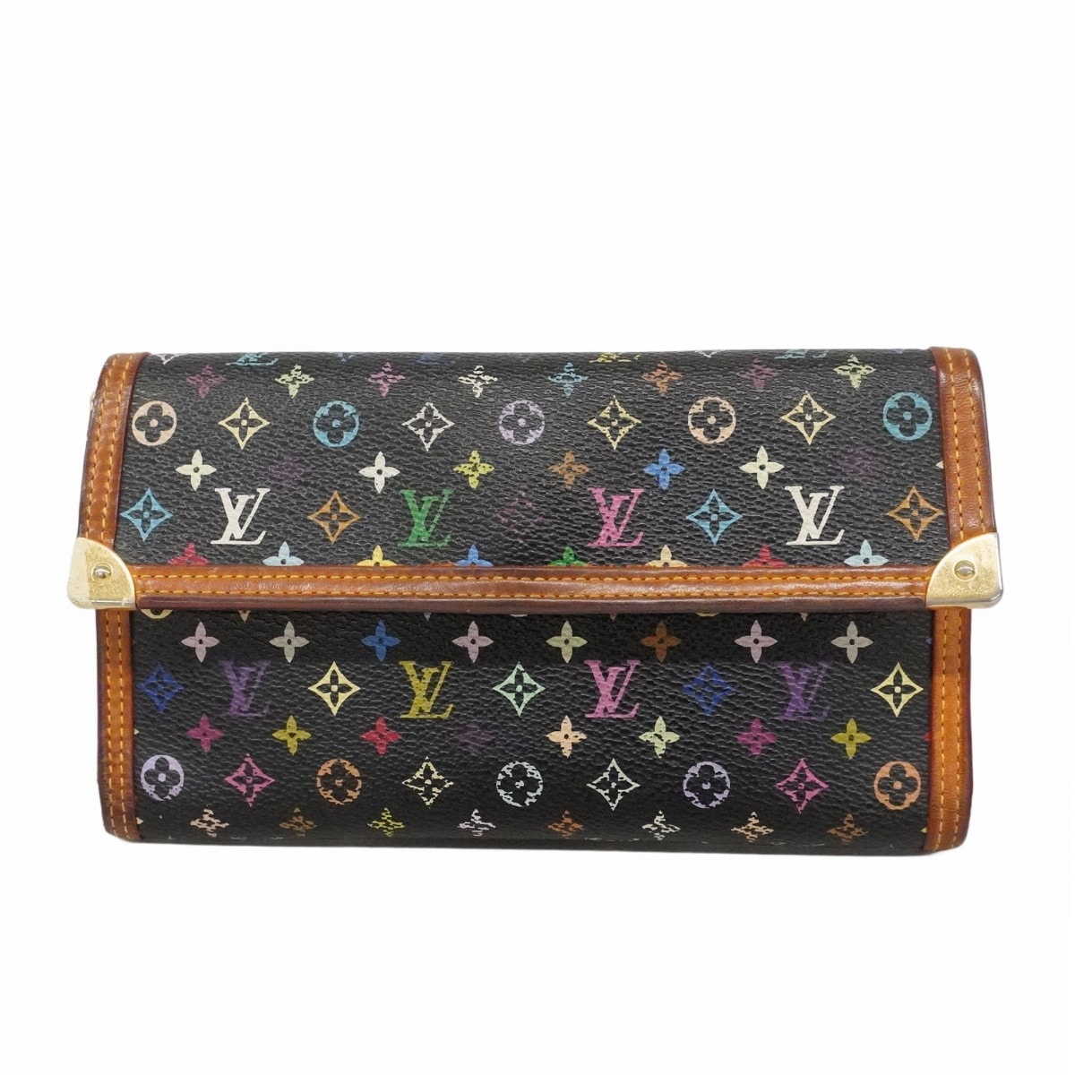 ★SALE【6da0541-k】ルイヴィトン 三つ折り長財布 モノグラム・マルチカラー ポルトトレゾールインターナショナル M92658 ノワール【中古】レディース