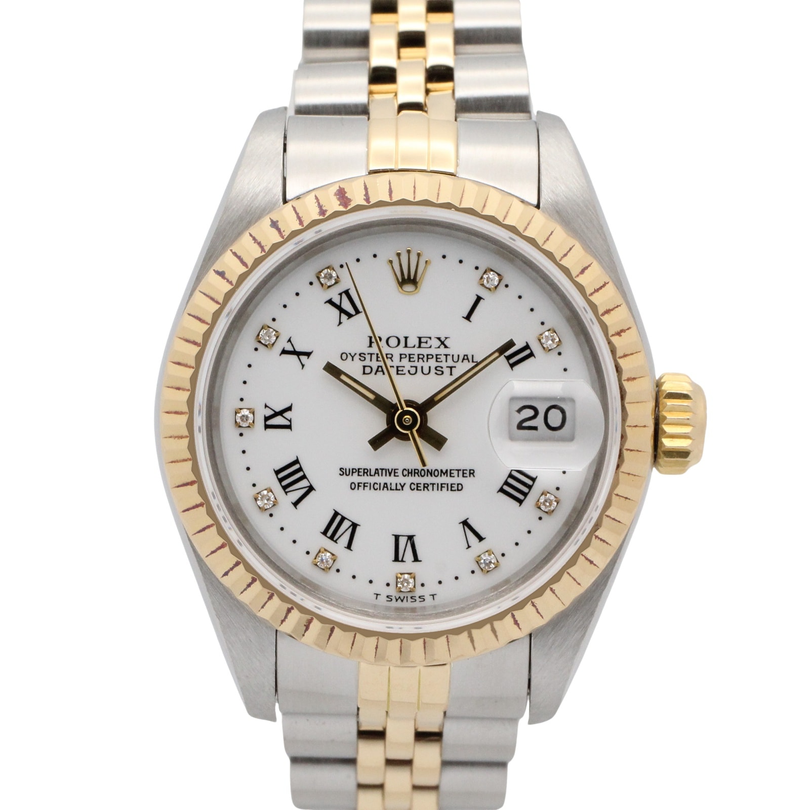 ロレックス ROLEX デイトジャスト 10Pダイヤ 96番 腕時計 時計 K18(イエローゴールド) ステンレススチール レディース ホワイト系 ローマ/旧ダイヤ 69173G 【中古】