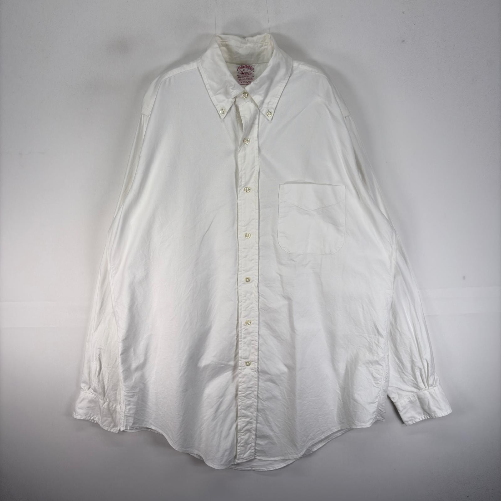 古着 90's/90年代 ヴィンテージ ブルックスブラザーズ Brooks Brothers USA製 長袖シャツ Makers M  ホワイト系 無地 メンズ