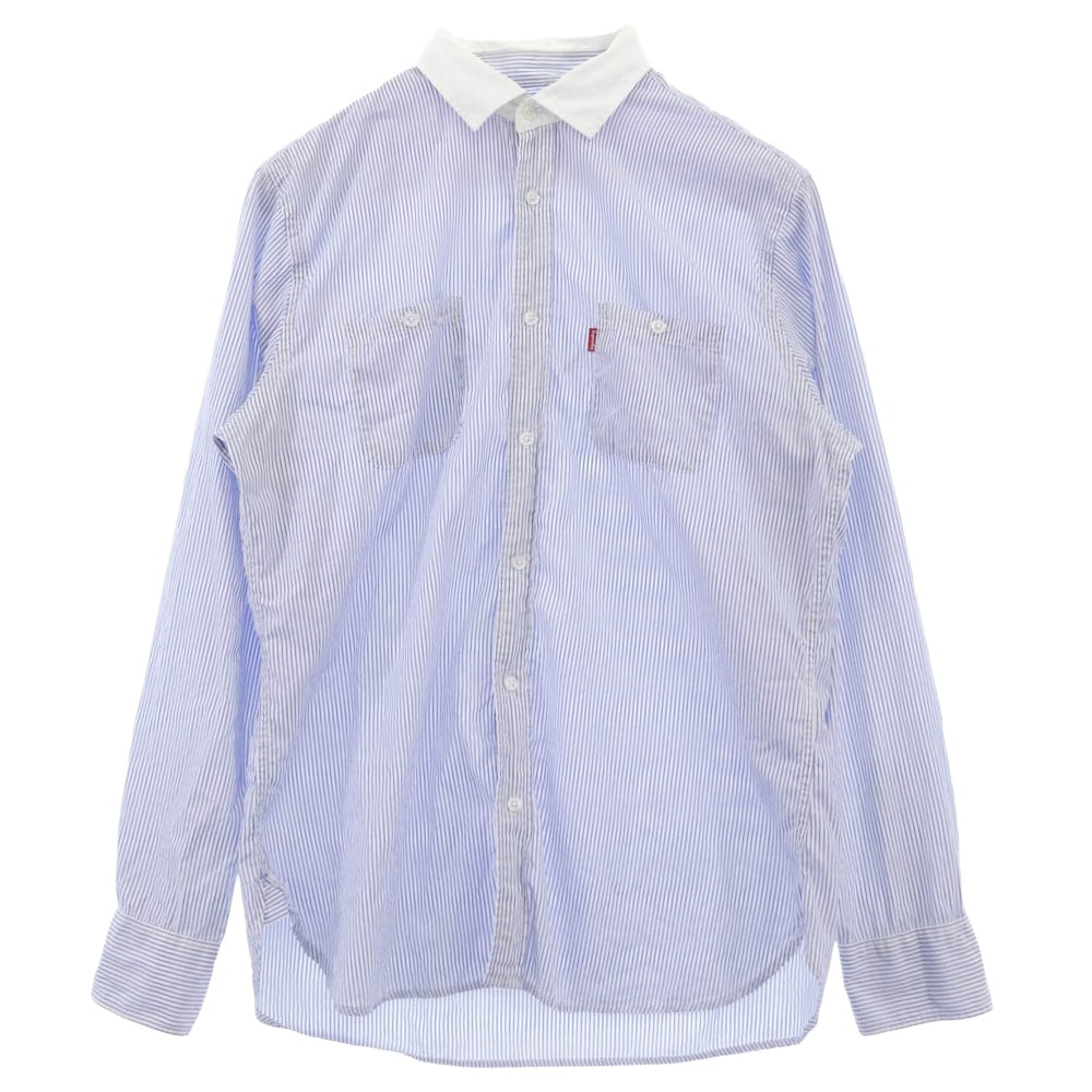 Supreme シュプリーム 長袖シャツ striped shirt ストライプ 長袖 シャツ ホワイト系 ブルー系 L【中古】