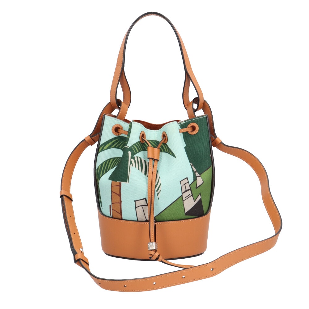ロエベ パウラズイビザコレクション バルーンバッグ スモール アナグラム ショルダーバッグ キャンバス ブルー レディース LOEWE 中古