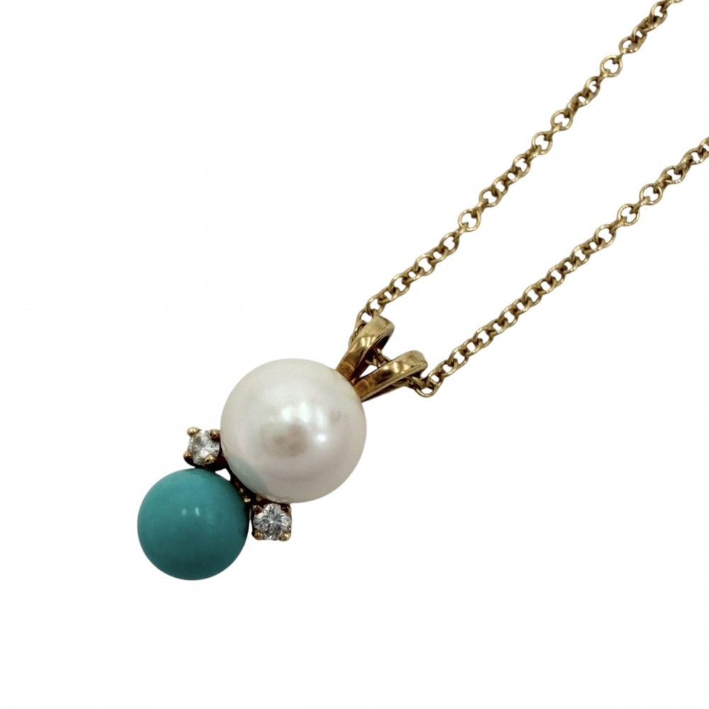 TIFFANY&Co. ティファニー ネックレス ジェムストーン 真珠 ジュエリー アクセサリー K18イエローゴールド パール ブルー 青 ゴールド レディース 約2.8g【中古品】