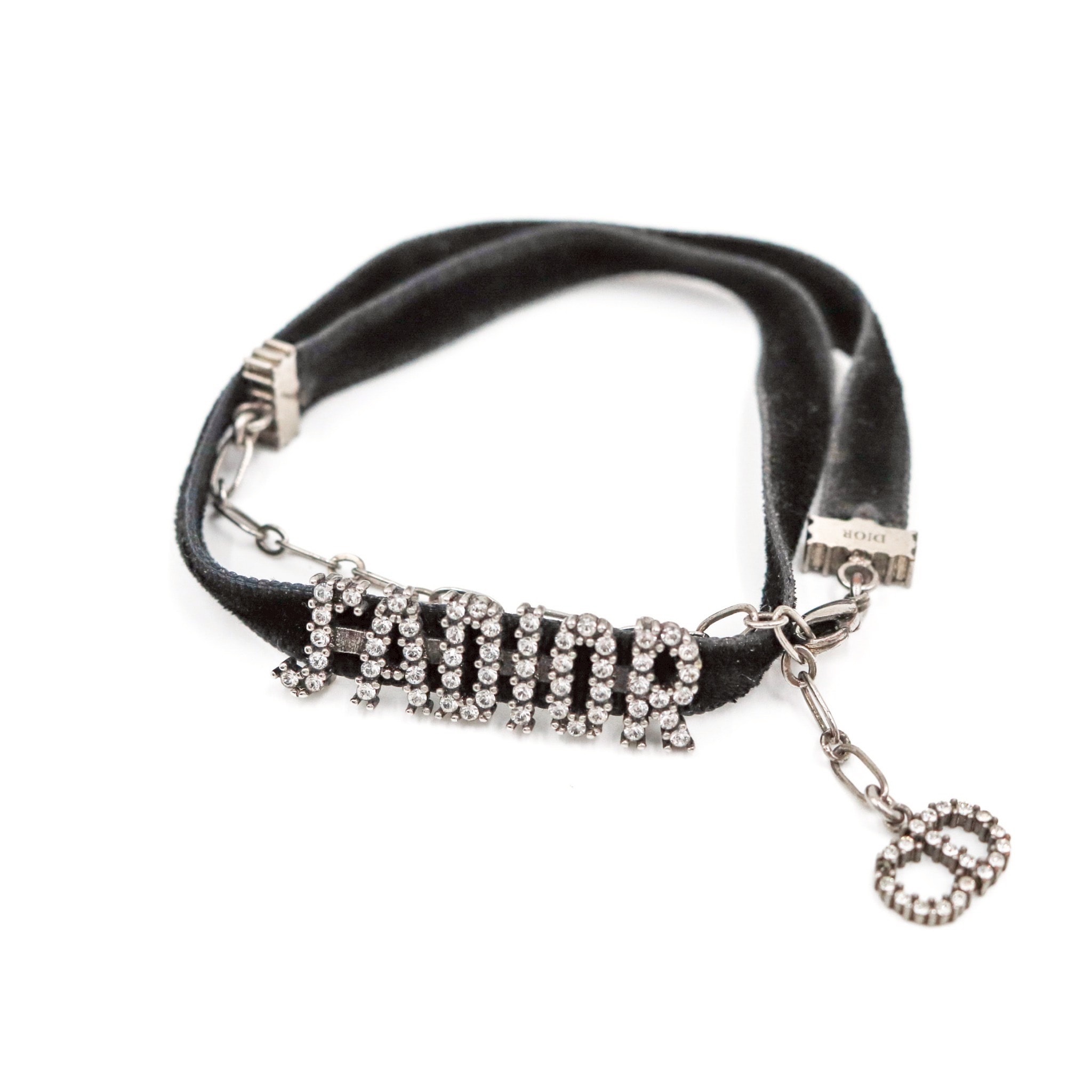 Dior J'ADIOR Choker Metal with a Black Velvet Ribbon and White Crystals"Antique Palladium"