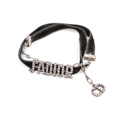 Dior J'ADIOR Choker Metal with a Black Velvet Ribbon and White Crystals"Antique Palladium"