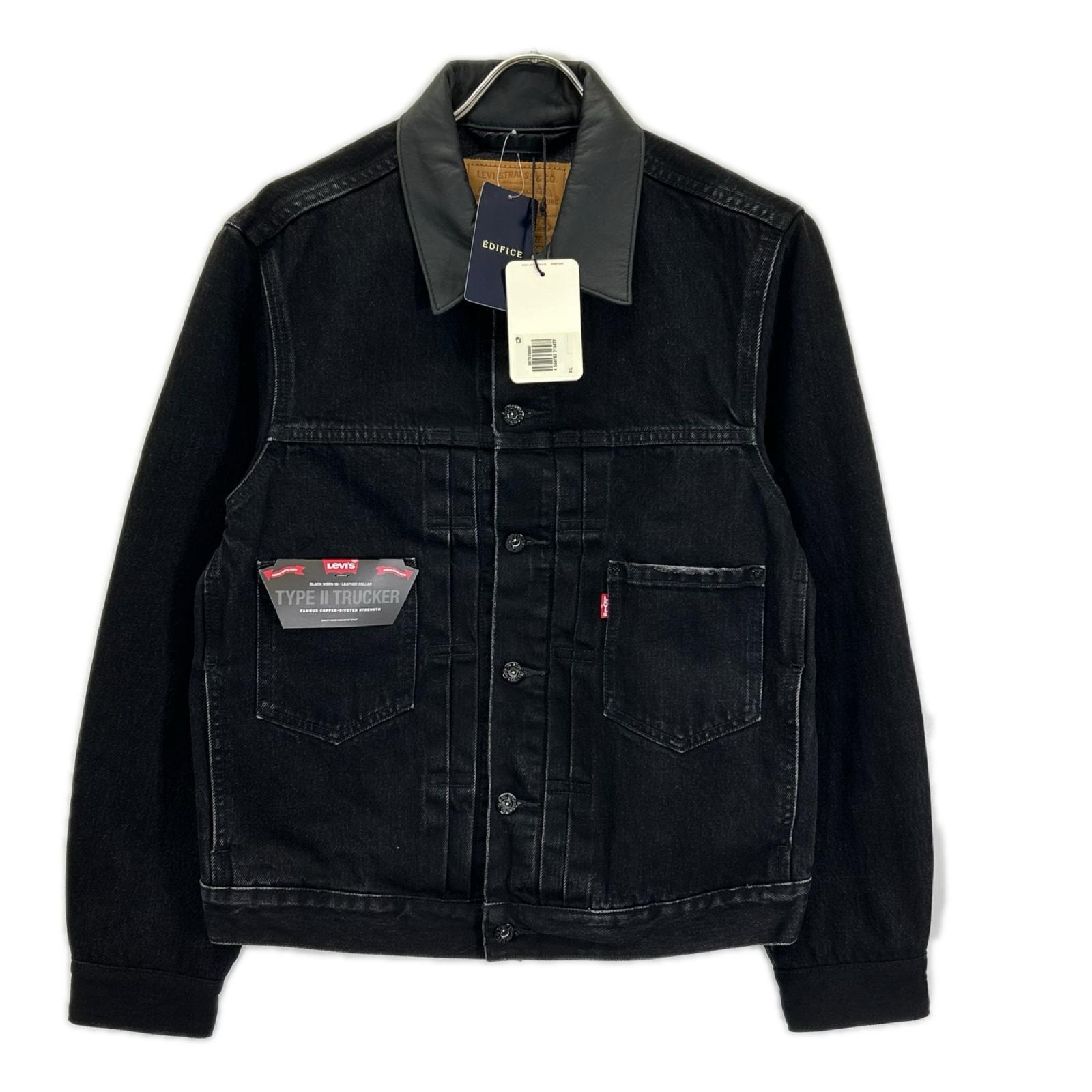 リーバイス EDIFICE別注 26-011-310-0009 ブラック コットン×カウレザー 2nd Type トラッカー ジャケット XS