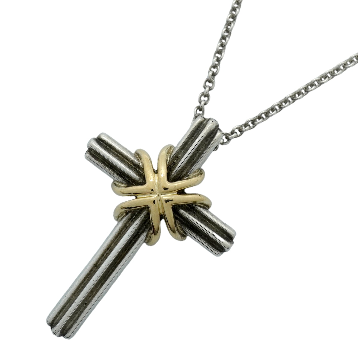 【6jib0672】ティファニー ネックレス シグネチャークロス K18YG イエローゴールド シルバー925【中古】レディース