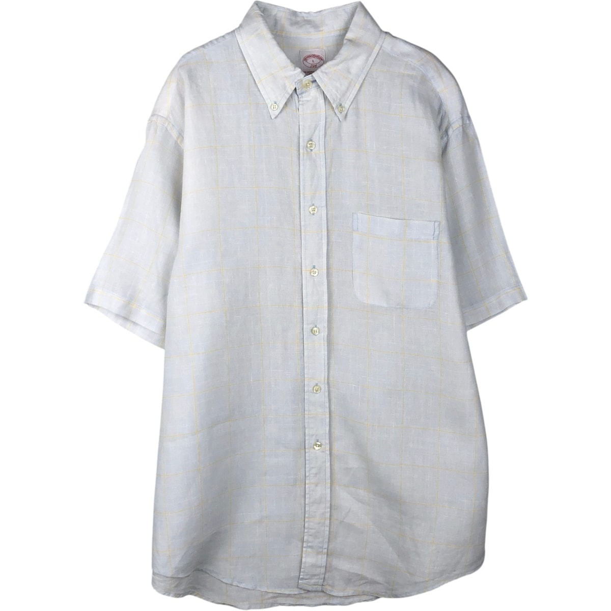 古着 ブルックスブラザーズ Brooks Brothers 346 チェック柄 半袖 リネン ボタンダウンシャツ メンズL相当/eaa641265