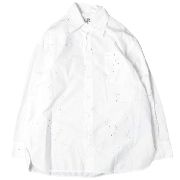 新品 MM6 Maison Margiela 25SS イタリア製 CAMICIE A MANICHE ペイントレジデュシャツ PAINT RESIDUE SHIRT SH2DT0022 M35458 44 WHITE メゾンマルジェラ 定価126,500円