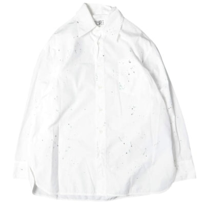 新品 MM6 Maison Margiela 25SS イタリア製 CAMICIE A MANICHE ペイントレジデュシャツ PAINT RESIDUE SHIRT SH2DT0022 M35458 44 WHITE メゾンマルジェラ 定価126,500円