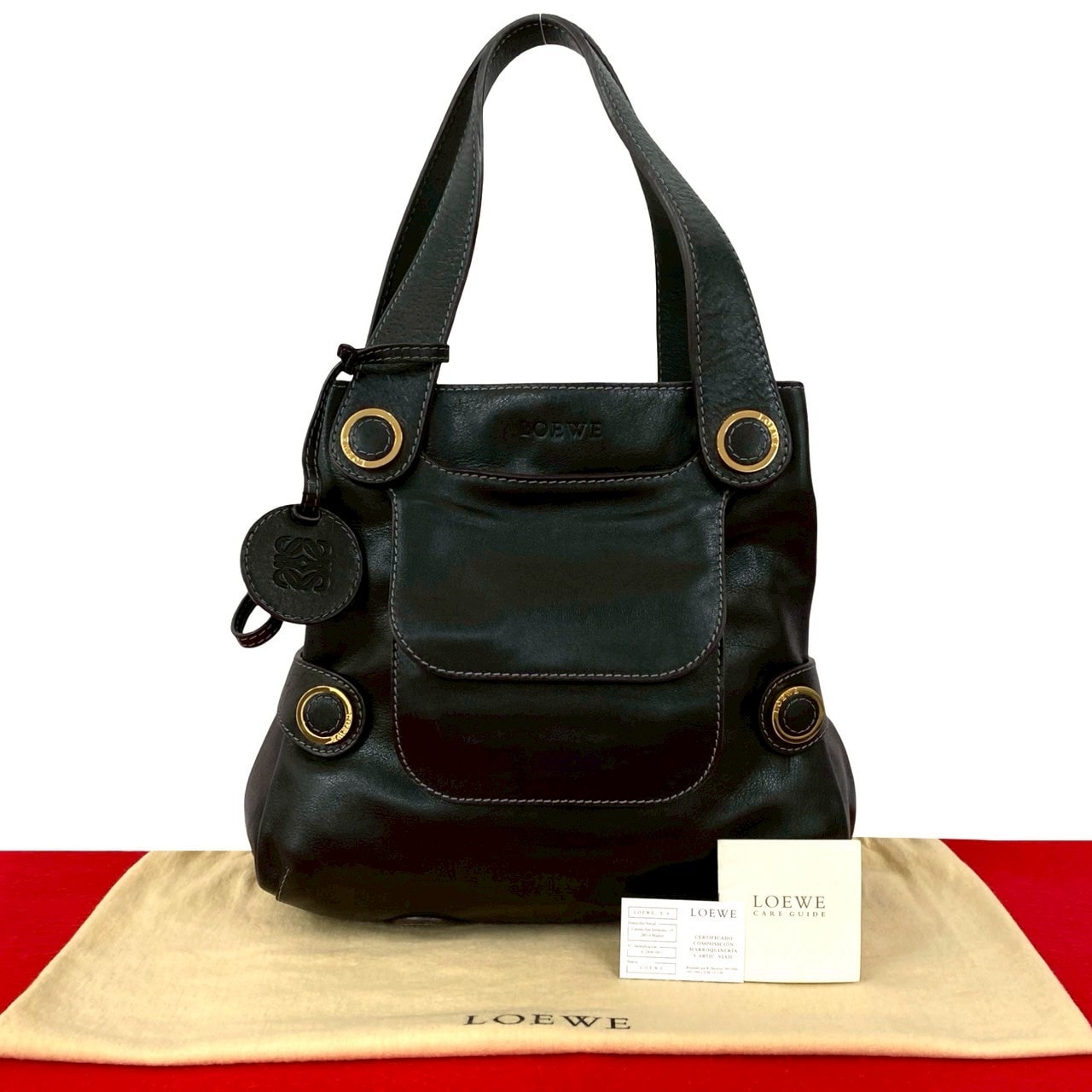 美品】LOEWE ロエベ レザーハンドバッグブラックアナグラム | ヤマダ  