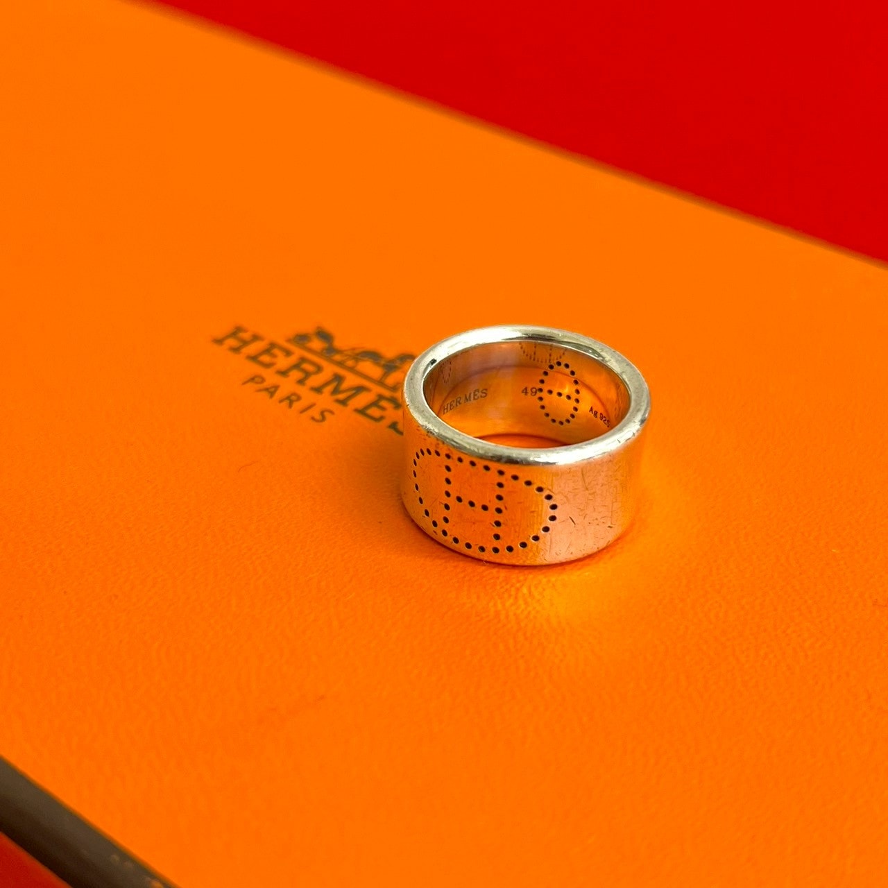 HERMES エルメス リュバン ロゴ パンチング シルバー925 リング・指輪 9号 シルバー
 09964